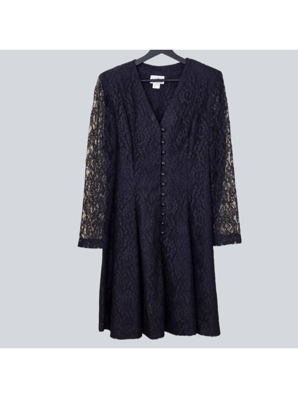 VTG 80s Positively Ellyn Black Lace 10 Dress Whimsigoth Sheer Sleeve Union Made